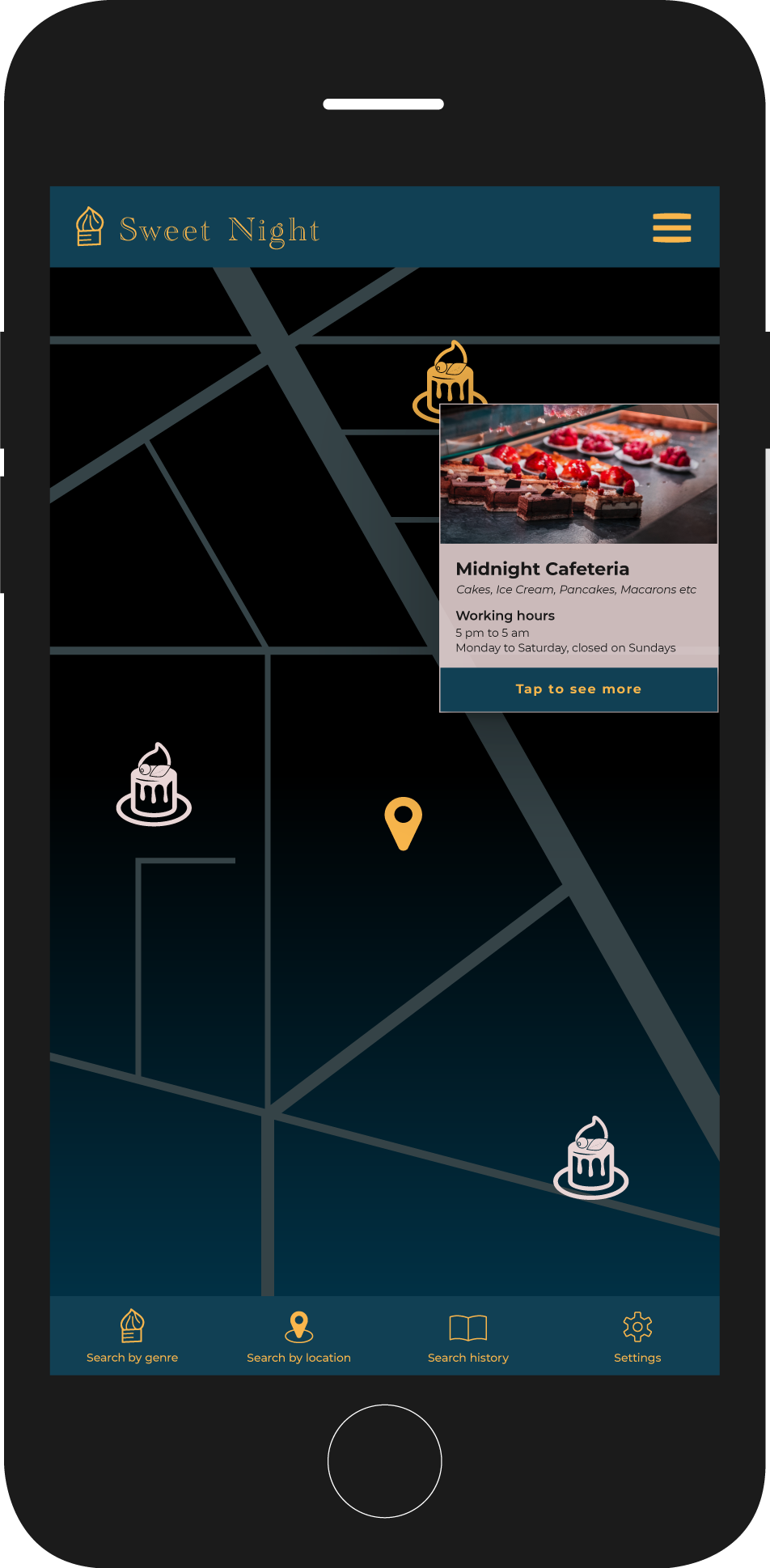 Sweets app UI main screen